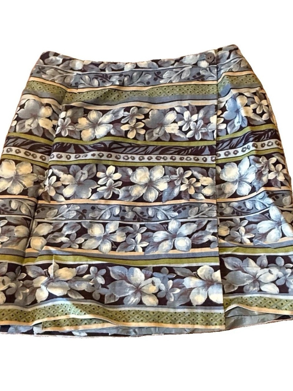 Charter Club Wrap Skirt Women 6 Petite Floral Blue Linen Blend